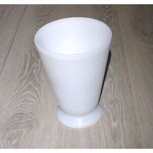 Vintage White Milk Glass Basket Weave LARGE Footed Vase 8.5" Tall